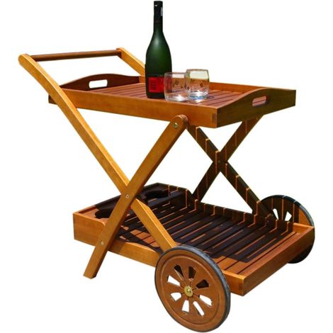 Carrello porta vivande in legno di Acacia con ruote per giardino e piscina (1/2)
