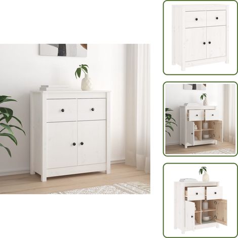 Buffet blanc 70x35x80 cm bois massif de pin - Buffet - Meuble De Rangement - Commode - Bois Massif - Pin (1/5)