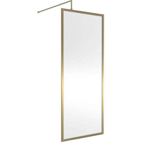 Balterley Bilbrook 8mm Toughened Safety Glass Wetroom Screen with Support Bar: 800mm, Brushed Brass