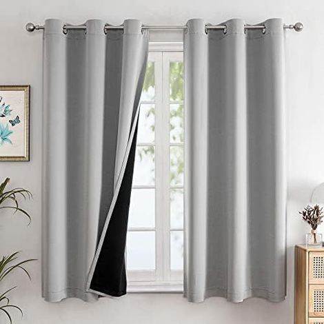 Rideau Occultant Thermique Isolant Anti Chaleur, Lot de 2 Rideaux Fenêtre Opaques à Oeillets Anti Froid UV Bruit, Dressing Salon Chambre 130x160cm (1/4)
