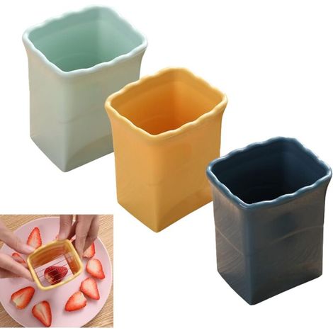 Set aus 3 Edelstahl-Eierschneidern, Erdbeerschneidern, hochwertigen Gemüseschneidern und handgefertigten Küchenutensilien für Obst (1/4)