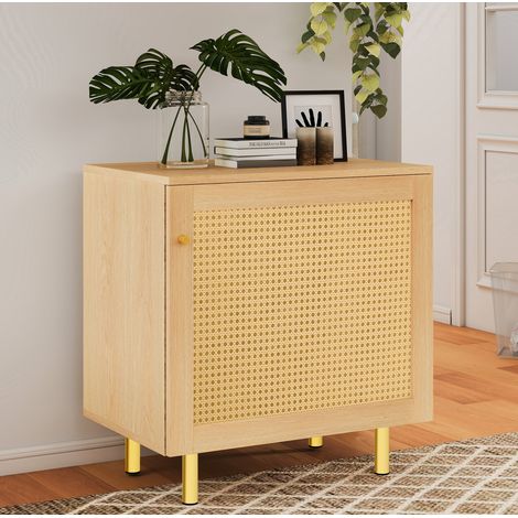 Armario auxiliar 60x40x63 cm natural en MDF con puerta de ratán trenzado y estante (1/5)