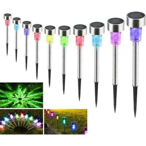 Lot de 10 lampes solaires LED en acier inoxydable, multicolores, éclairage extérieur pour jardin (coloré)-AquaForge