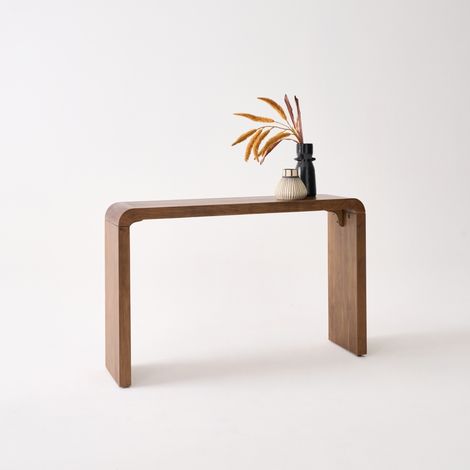 Console exotique bois d'acacia 120 cm noyer - Dana