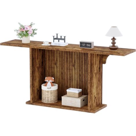 Table console de style rustique extra longue à 2 étages derrière le canapé, table d'entrée rectangulaire en bois pour entrée, couloir, salon, foyer, marron rustique (180,9 cm) (1/5)