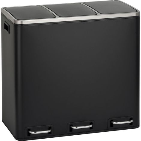 Svita – Poubelle à pédale 54L – 3 compartiments pour tri sélectif – Acier thermolaqué noir – Dimensions 61 x 34 x 55 cm (1/5)