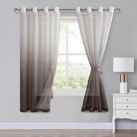 Rideaux en voile avec œillets, rideaux dégradés, rideau Sheer Ombre, lot de 2 pour la chambre à coucher et le salon, rideaux à œillets avec tringle à rideaux H175xL140cm Café brun (1/5)