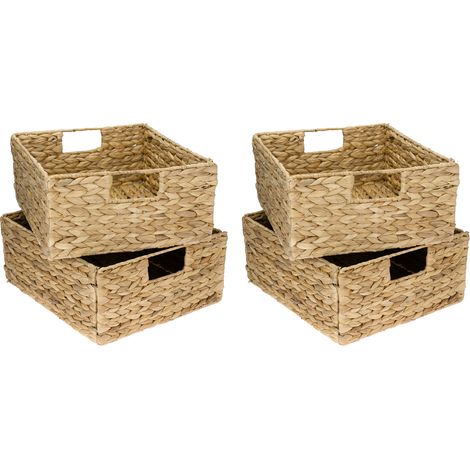 HMF 37243-S4 Aufbewahrungskorb geflochten aus Wasserhyazinthe Seegras, 4er Set, passend für Kallax halbes Fach, 30 x 34 x 15 cm (1/5)