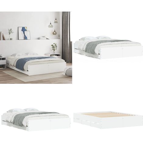 Bettgestell mit Schubladen Weiß 140x200 cm Holzwerkstoff - Bettes - Doppelbett - Holzrahmen - Schubladenschrank - Weißer Schrank - Home & Living (1/5)