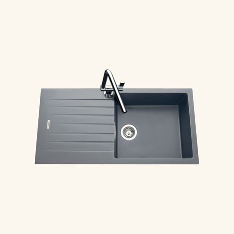 Évier granit gris 100x50 cm à encastrer – 1 bac réversible avec égouttoir – Bonde et siphon inclus – Pour meuble sous évier 60 cm – Luisina (1/3)