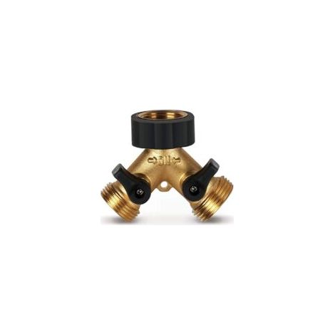 Répartiteur de Robinet 2-Voies Y-Distributeur pour Tuyaux D'Arrosage, Double Arrivee d'eau Machine a Laver Répartiteur D'Eau 3/4 Pouces pour Connexion de 2 Appareils, Laiton