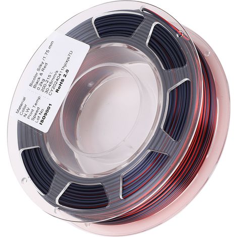 Filament PLA pour imprimante 3D, bobine de 1,75 mm, 200 g, consommable d'impression, noir et rouge soyeux (1/5)