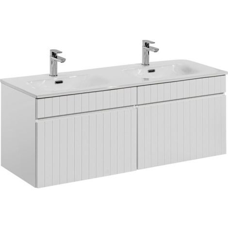 Set ICON bianco: mobili sotto lavabo 120cm + doppio lavabo incassato in ceramica bianca