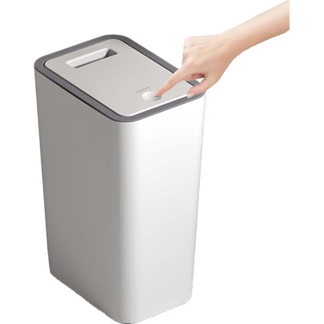 Poubelle pour salle de bain, petite, 10 l, avec couvercle, mince, anti-odeur, pour cuisine, salle de bain, bureau, salon, chambre à coucher, WC, blanc (1/5)