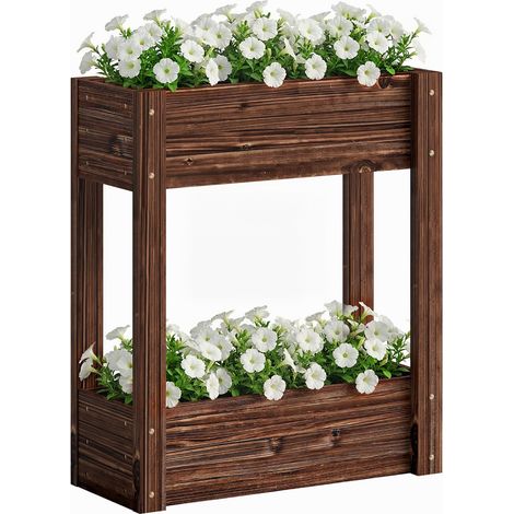Outsunny 2-Tier Wooden Raised Planter, Raised Garden Bed on Legs