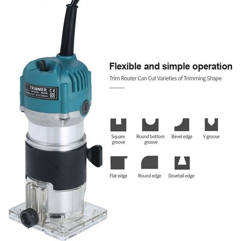 Routeur de garniture 220V 800W 30000r / min avec guide de bord de base transparent Tondeuse électrique en bois stratifié Routeur de paume compact filaire pour le travail du bois Coupe Rainurage Encoch (1/4)