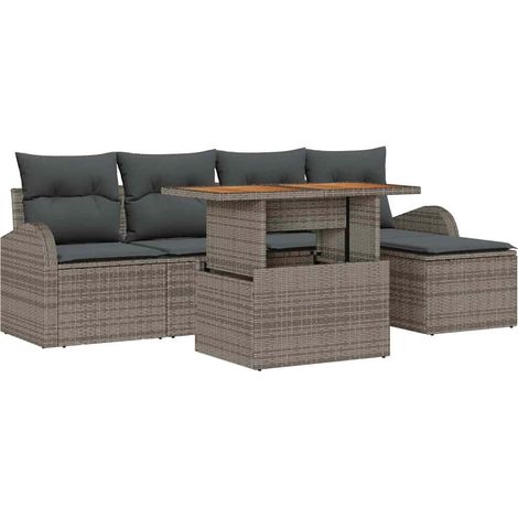 Garden Sofa Set with Storage 6 pcs Grey Poly rattan vidaXL