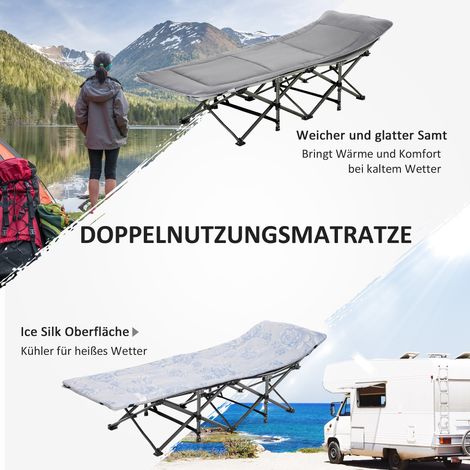 Lit de camp repliable avec matelas et housse de transport, 188 x 64,5 x 53 cm, couchage d'appoint, capacité 150 kg, literie pour adulte, parfait pour extérieur, camping et déplacements, gris clair