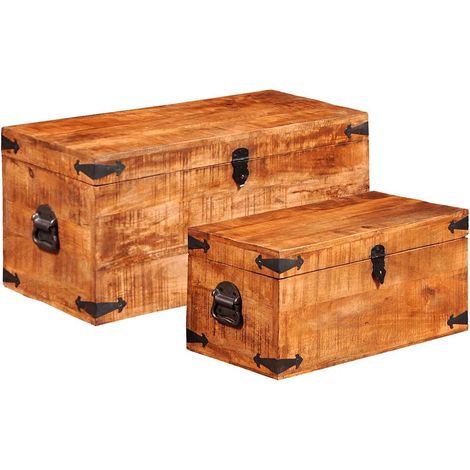 Storage Chest Set 2 Pieces Rough Mango Wood vidaXL