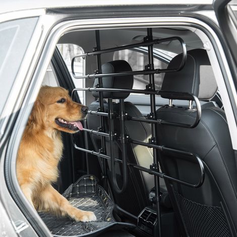 PawHut Grille Séparation Voiture Chien Réglable Largeur 87-135 cm, Hauteur 85-120 cm Barrière Sécurité Acier Universelle (Coffre Voiture) Noir