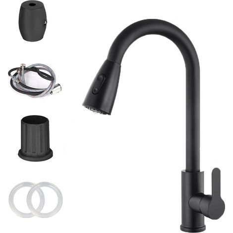 Robinet de cuisine avec flexible extractible, en acier inoxydable nickelé poli.