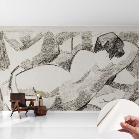 Selbstklebende Tapete modern Wohnzimmer - Wanddeko Schlafzimmer - Tapete mit Motiv Liegende Figur 416x254 cm (1/5)