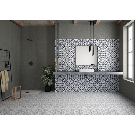 Carrelage Imitation Carreaux de Ciment CUBAN 22,3x22,3 cm White Ornate (1/2)