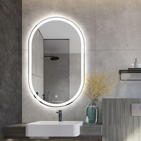 Specchio bagno ovale con luci LED retroilluminato antiappannamento Refur L