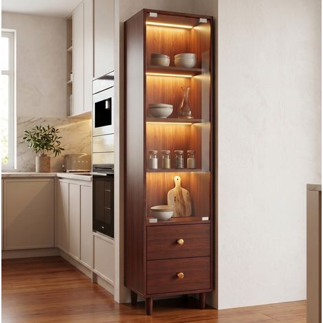 MEUBLIV Vitrine haute 40x35x165 cm marron – LED intégrée (1/5)
