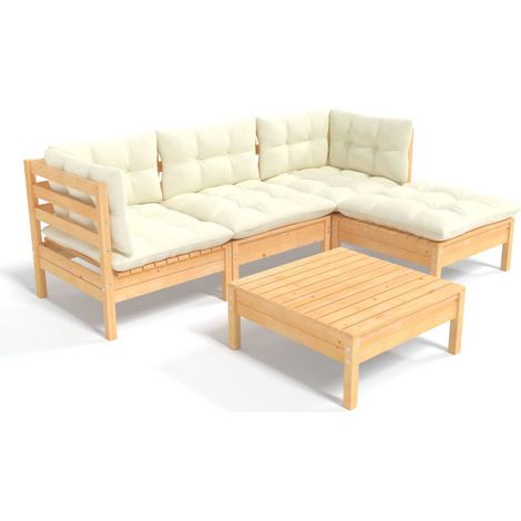 Muebles de jardín 5 piezas cojines madera de pino crema vidaXL (1/5)