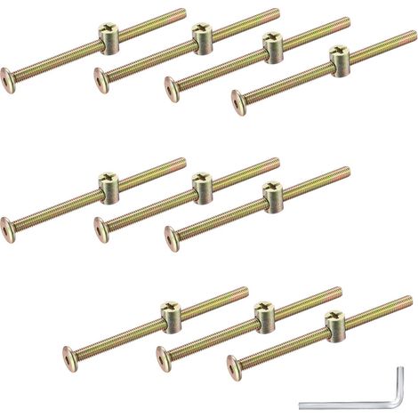 M6 10-teiliges Holzschrauben-Set, Flachkopf-Sechskantschrauben mit Innensechskant, Muttern, Kopfteil-Schraubenbefestigung für Bett, Kinderschreibtischstuhl, mit Schraubenschlüssel-INHHUB