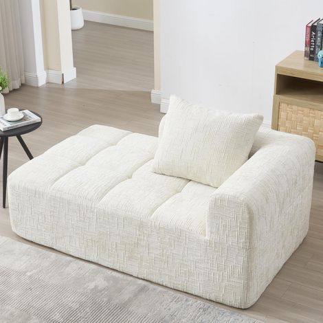 Canapé convertible 1 place confortable avec coussin, sans montage, style méridienne, beige (1/5)