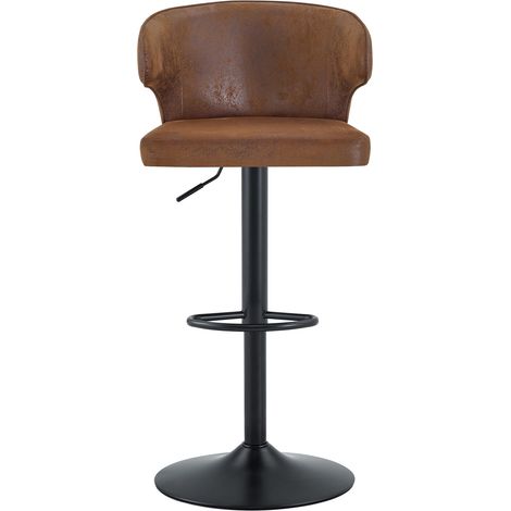 Set de 2 taburetes de bar con respaldo, altura regulable y giro 360°, tapizado marrón (1/5)