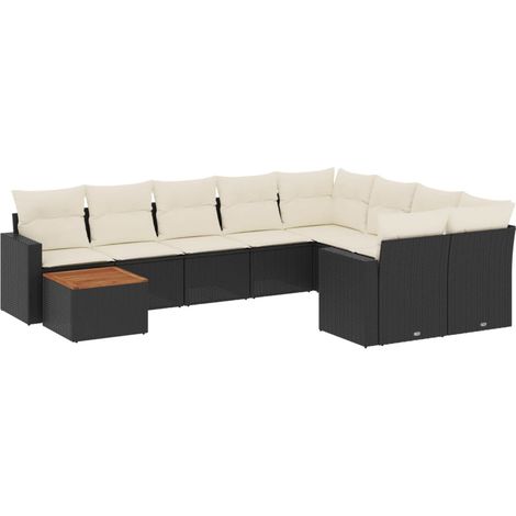 Salon de jardin 10 pcs Mobilier de jardin avec coussins noir résine tressée (1/5)