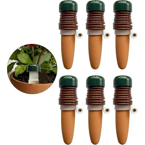 Set di 6 annaffiatoi a cono in terracotta per piante da interno e in vaso, a risparmio idrico. (1/5)