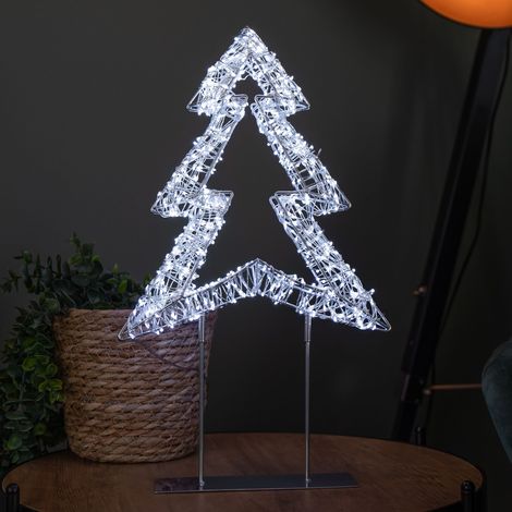 45cm Light up Silver Christmas Tree on Metal Stand with Twinkling White LEDs (1/5)