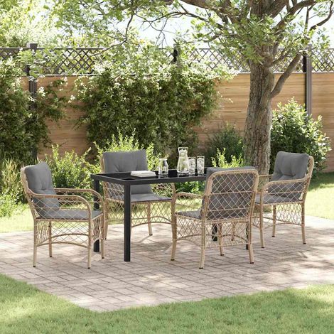 vidaXL Garten Essgruppe mit Kissen 5 pcs Beige Poly-Rattan (1/5)