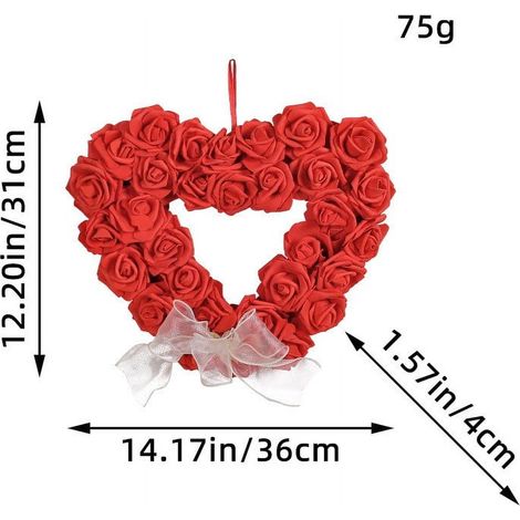 Guirlande En Cœur - 36 Cm - Pour Porte Extérieure Mur Fenêtre Décoration Mariage Anniversaire Saint-Valentin - 1 Pièce