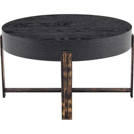 Table d'appoint ronde noire Ø 68 cm avec piétement croisé en métal robuste (1/5)