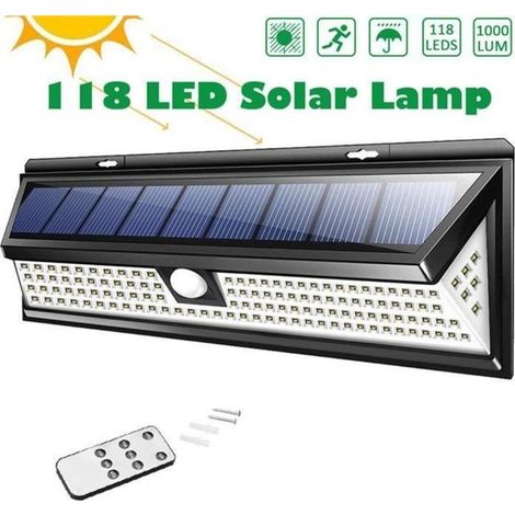 1 x Lampe solaire extérieure, détecteur de mouvement + télécommande, spot LED étanche IP65 pour jardin, patio et façade