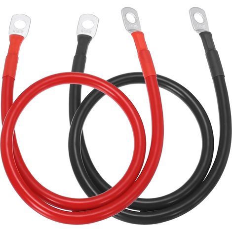 2PCS Câble De Batterie 6 AWG, 2ft Câbles D'Onduleur De Batterie en Cuivre Naturel avec Bornes en Anneau 5/16" pour Marine Solar Boat Car RV, Rouge Noir (1/5)