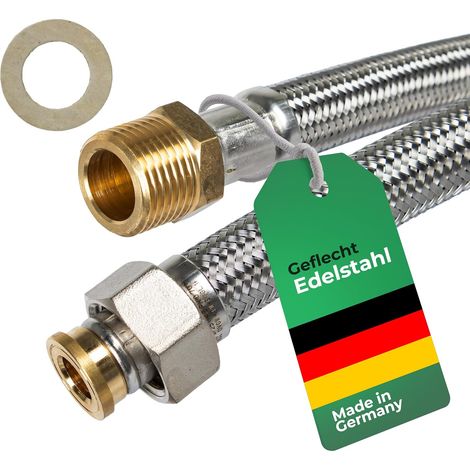 Tuyau blindé et flexible de 1/2" ÜM x 1/2" AG DN13 - Pour sanitaire avec homologation pour l'eau potable. (1/5)