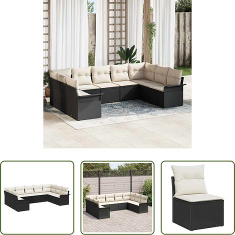 vidaXL Poly-Rattan - Gartensofa-set mit Kissen Schwarz Poly-Rattan (1/5)