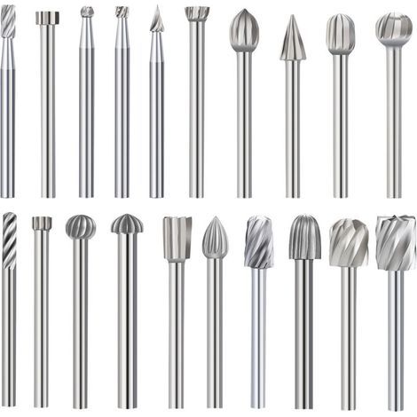 Lntyq 20Pcs Fraises Rotatives Fraise Metal Jeu de Fraises en Carbure Fraise de Tungstene Meche Acier Rotatif Fichiers Mèches en Outil Rotatif avec Tige pour Sculpture sur Bois Polissage Travail du Mé (1/2)