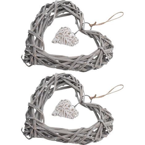 Set aus 2 doppelten herzförmigen Anhängern aus geflochtenem Rattan (1/5)