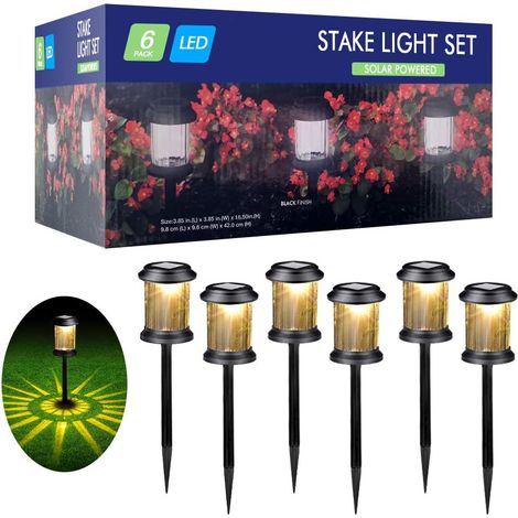 Lampe Solaire Jardin - LED Blanc Chaud - Motif Diamant - Étanche IP65 - Autonome Sans Câblage - Pour Allée Terrasse Pelouse - Lot de 6