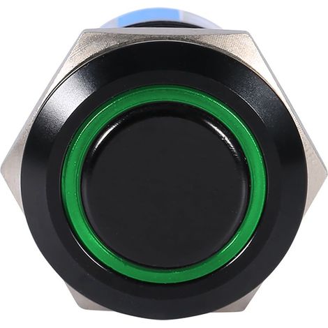 19mm 12-24V ON/OFF noir étanche autobloquant loquet bouton poussoir interrupteur plat LED verte (1/5)