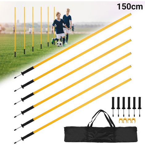 TolleTour Fußball-Slalomstangen-Set 150 cm, 6 Trainingsstangen mit 2 Hürdenstangen 100 cm, Erdspießen und Tragetasche, Gelb, für Agility und Koordination (1/5)