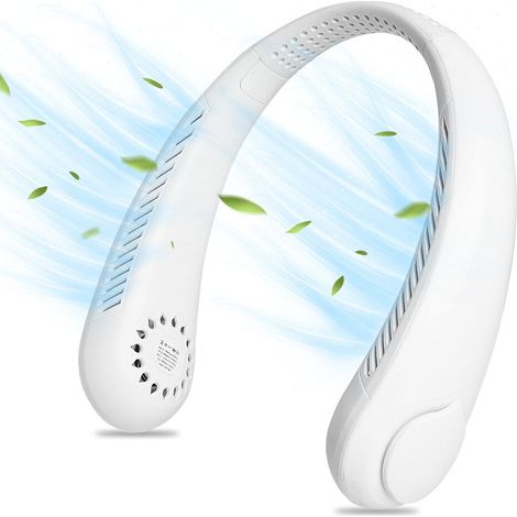 Ventilateur de cou portable, sans pales et mains libres, rechargeable sur batterie 4000 mAh, 3 vitesses - Blanc (1/5)