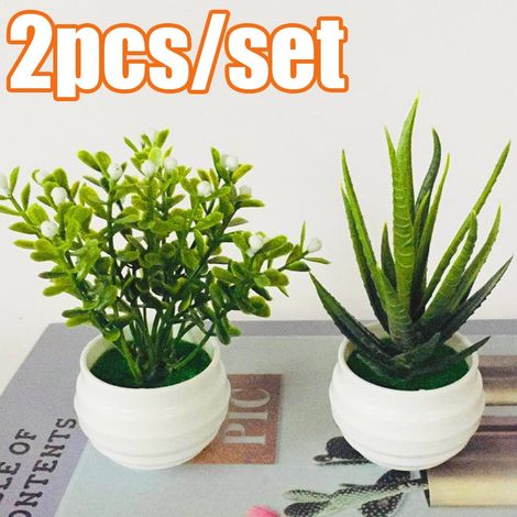 Plante Artificielle - Romarin Faux en Pot Plastique Blanc - Décoration Intérieure Bureau Étagère Bureau Maison - Lot de 2 (1/5)